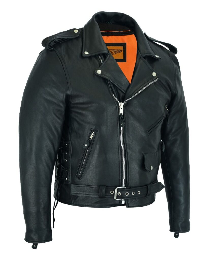 Big Mens Classic Police Motorcycle Jacket Side Laces