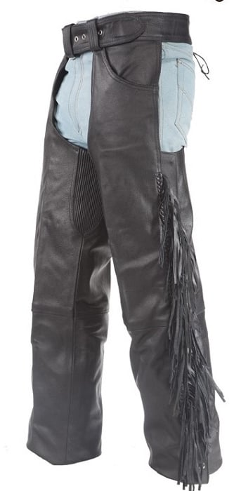 Lined Leather Chaps with Braid and Fringe