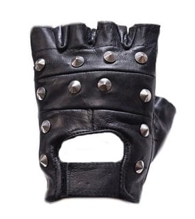 Studded Fingerless Leather Motorcycle Biker Gloves