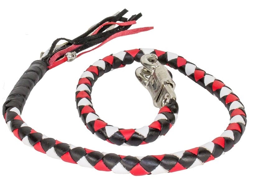leather get back whip red black white