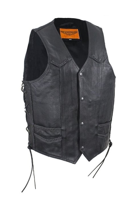 mens braided leather vest black