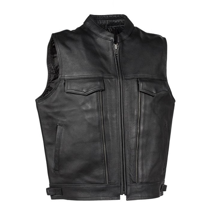 mens leather motorcycle vest heavey duty