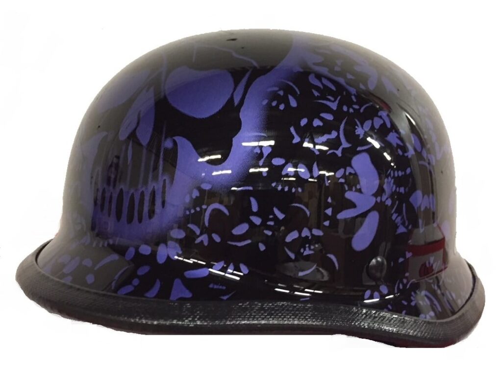 purple skull german style motorcycle helmet